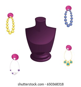 Display stand for jewelry, necklace, diadem and bracelet. Gem shop. Vector illustration