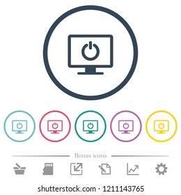 Display standby mode flat color icons in round outlines. 6 bonus icons included.