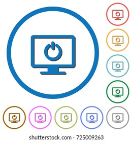 Display standby mode flat color vector icons with shadows in round outlines on white background