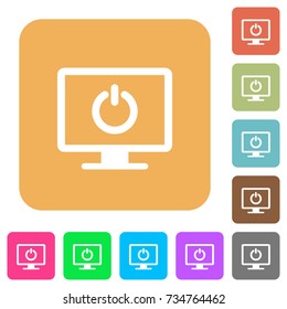 Display standby mode flat icons on rounded square vivid color backgrounds.