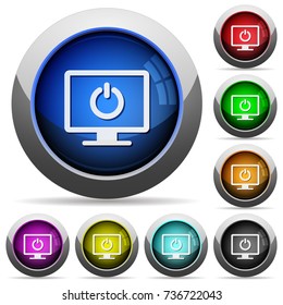Display standby mode icons in round glossy buttons with steel frames