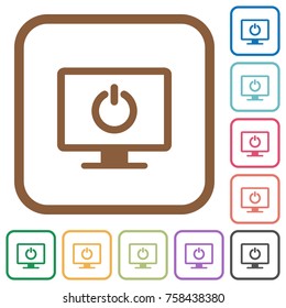 Display standby mode simple icons in color rounded square frames on white background