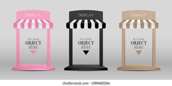 Display step and frame with awning 3d illustration vector set for putting your object