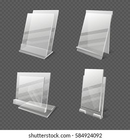 Display tables, transparent plastic sheets, information holders vector illustration.