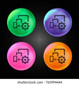 Display Tablet Smartphone Cogwheel crystal ball design icon in green - blue - pink and orange.
