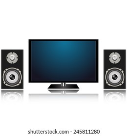 Display and two columns on a white background reflection