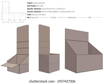 Display type box packaging design template with perforation gluing in one place snap lock die cut - vector 