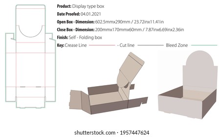 Display type box packaging design template selffolding box die cut - vector 