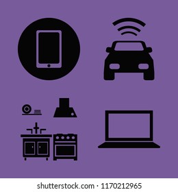 display vector icons set. with car with signal, laptop, mobile phone and kitchen in set