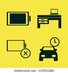 display vector icons set. with full battery, laptop desk, parking time and empty battery in set