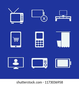 display vector icons set. with microwave, tv, bathroom and tv table in set