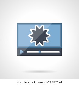 Display of video player with action movie. Flat color style vector icon. Video blog, social media, broadcasting. Elements of web design for business, website and mobile