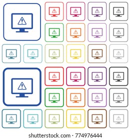 Display warning color flat icons in rounded square frames. Thin and thick versions included.