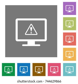 Display warning flat icons on simple color square backgrounds