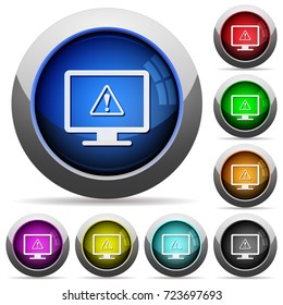 Display warning icons in round glossy buttons with steel frames