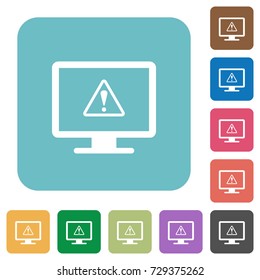 Display warning white flat icons on color rounded square backgrounds