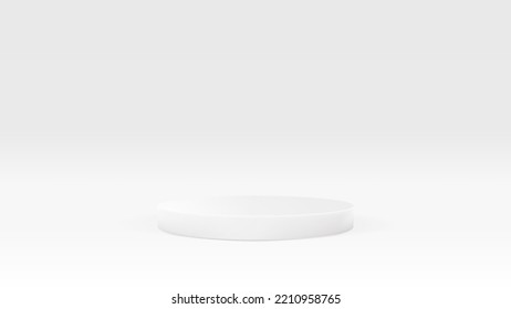 Display a white circle podium minimalist on a white background. Minimal stands, platforms, product display, and everything related to showcase.