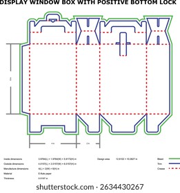Display Window Box Packaging Design with Positive Bottom Lock Diagram