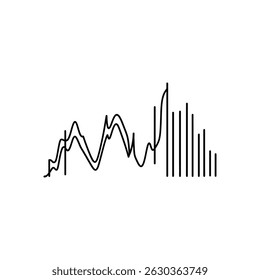 Displayed is an abstract silhouette of a black waveform. It features sound lines and bars, set against a clean transparent background, for versatile design applications.