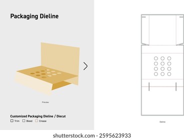 Displayed box with grid hole punch on top dieline