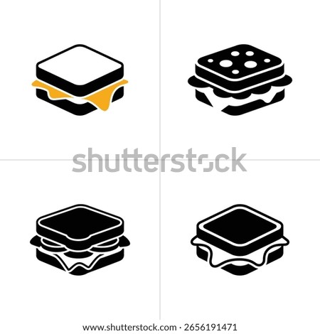 Displaying four varied square sandwich icons. These solid black and white food designs against a white backdrop are clean and minimalist in style.