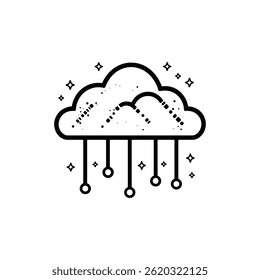 Muestra nubes abstractas con líneas, círculos, red de conexión con fondo transparente. Vector sencillo, limpio y minimalista.