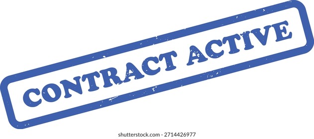 Muestra un sello de goma azul CONTRACT ACTIVE con una textura grunge en una superficie blanca. La Imagen presenta una representación realista de una marca de sello entintado.