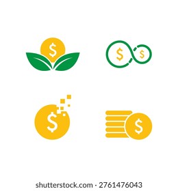 Displays four sets of dollar sign graphics against white background.