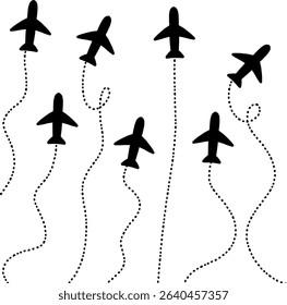 displays an image of 7 airplane silhouettes with different paths	