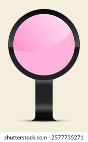 displays a modern, circular digital screen with a glossy pink surface, encased in a sleek black frame. It is mounted on a black stand, giving it the appearance of a futuristic information display.