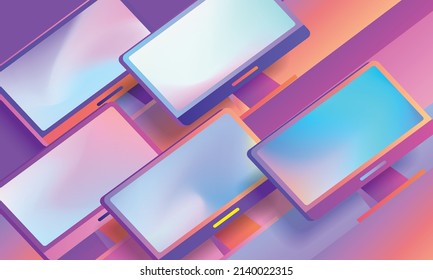 Displays from office computers are on the shelves. Vecor banner