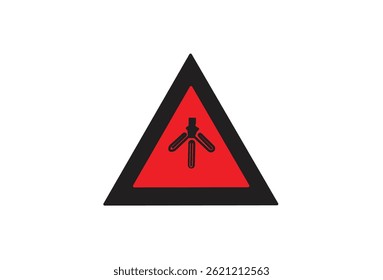 Displays a red triangle emblem bordered in black, featuring a stylized wind turbine icon at the center, set against a transparent backdrop.