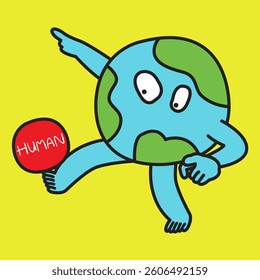 Displeased Earth Planet Globe Kicking Human Sign Concept Cartoon Character illustration