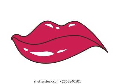 La expresión disgustada de los labios de la niña. Ilustración vectorial de los labios brillantes de una mujer sexy. Aislado en blanco.
