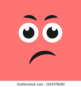 Displeased face with emotions of perplexity on color background. Vector illustration