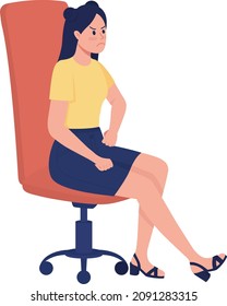 Displeased Girl Sitting In Chair Semi Flat Color Vector Character. Full Body Person On White. Coping With Teen Anger Isolated Modern Cartoon Style Illustration For Graphic Design And Animation