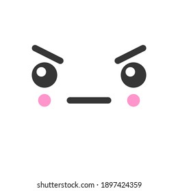 Displeased kawaii cute emotion face, emoticon vector icon. Characters and emoji cartoon design