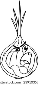 La Onion Face descontenta por el color. Ilustración vectorial del divertido personaje de caricatura
