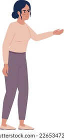 Displeased woman stretching arm in disagree semi flat color vector character. Editable figure. Full body person on white. Simple cartoon style spot illustration for web graphic design and animation