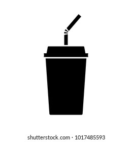 Disposable Beverage Cup Icon. Drink Paper Cup With Lid And Straw. Vector Illustration 