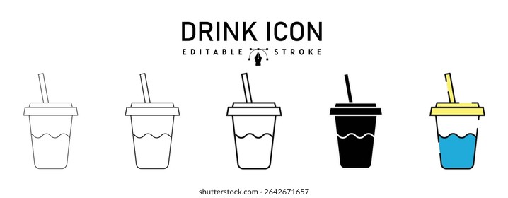 disposable beverage cup with straw icon in different style vector illustration, beverage cup vector icons designed in filled, outline, line and stroke style used for web, mobile, ui