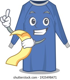 ropa desechable mascota estilo personaje con un menú en la mano