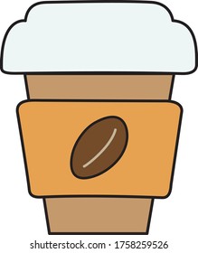 Disposable coffee cup with coffee bean icon vector isolated