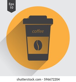 Disposable Coffee Cup With Coffee Bean Sign Flat Icon. Simple Symbol Of Drink. Vector Illustration