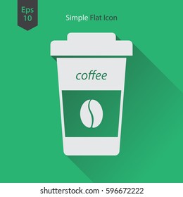 Disposable Coffee Cup With Coffee Bean Sign Flat Icon. Simple Symbol Of Drink. Vector Illustration