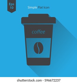 Disposable Coffee Cup With Coffee Bean Sign Flat Icon. Simple Symbol Of Drink. Vector Illustration