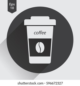 Disposable Coffee Cup With Coffee Bean Sign Flat Icon. Simple Symbol Of Drink. Vector Illustration