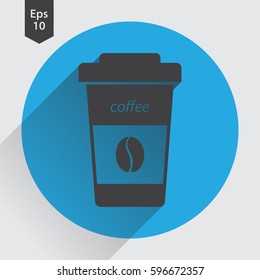 Disposable Coffee Cup With Coffee Bean Sign Flat Icon. Simple Symbol Of Drink. Vector Illustration