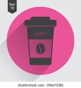 Disposable Coffee Cup With Coffee Bean Sign Flat Icon. Simple Symbol Of Drink. Vector Illustration