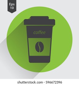 Disposable Coffee Cup With Coffee Bean Sign Flat Icon. Simple Symbol Of Drink. Vector Illustration